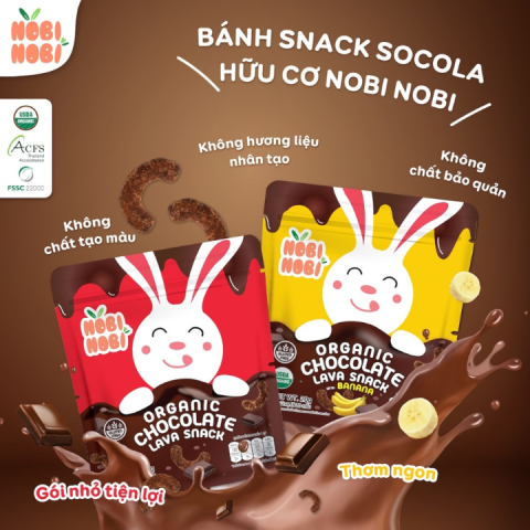 Bánh Snack Socola Hữu Cơ Nobi Nobi Vị Chuối Túi 20g  Hữu Cơ - Cho Bé từ 18M+ 