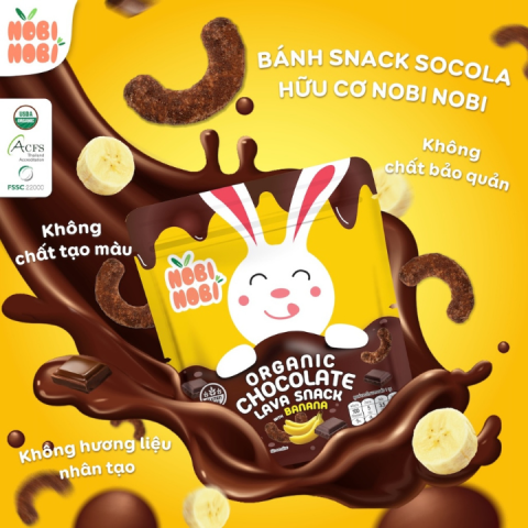 Bánh Snack Socola Hữu Cơ Nobi Nobi Vị Chuối Túi 20g  Hữu Cơ - Cho Bé từ 18M+ 