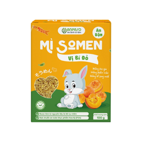 Mì Somen Ăn Dặm ANPASO Không Muối - Gói 100g - Vị Bí Đỏ - An Toàn Cho Bé Từ 6M+ 