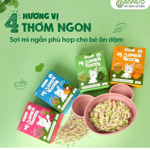 Mì Somen Ăn Dặm ANPASO Không Muối - Gói 100g - Vị Rau Củ - An Toàn Cho Bé Từ 6M+
