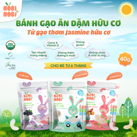 Thực Phẩm Bổ Sung Bánh Gạo Ăn Dặm Hữu Cơ Cho Bé Nobi Nobi Hình Chữ C Vị Truyền Thống 40g (Từ 6 Tháng Tuổi)