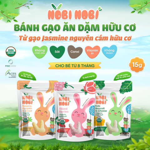 Thực Phẩm Bổ Sung Bánh Gạo Ăn Dặm Hữu Cơ Cho Bé Nobi Nobi Hình Thỏ Vị Quả Mọng 15g (Từ 8 tháng tuổi)