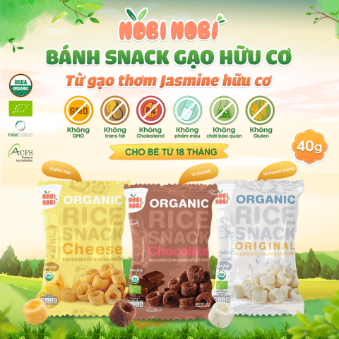 Thực Phẩm Bổ Sung  Snack Bánh Gạo Hữu Cơ Nobi Nobi Hình Nhẫn Tròn Vị Socola 40g