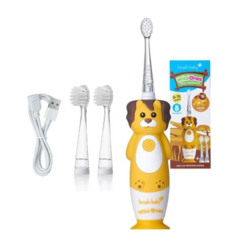 Bàn Chải Điện Sóng Âm WildOnes BRUSH-BABY UK - 2 Chế Độ Làm Sạch Răng - Hình Sư Tử Vàng Cho Bé Từ 36M+ 