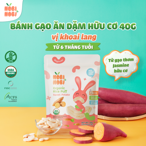 Thực Phẩm Bổ Sung Bánh Gạo Ăn Dặm Hữu Cơ Cho Bé Nobi Nobi Hình Chữ C Vị Khoai Lang 40g (Từ 6 Tháng Tuổi)