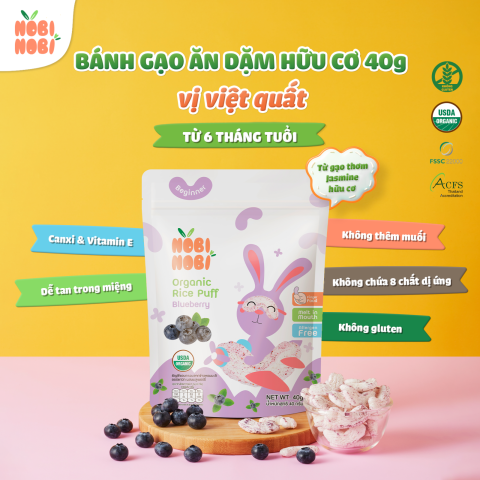 Thực Phẩm Bổ Sung Bánh Gạo Ăn Dặm Hữu Cơ Cho Bé Nobi Nobi Hình Chữ C Vị Việt Quất 40g (Từ 6 Tháng Tuổi )