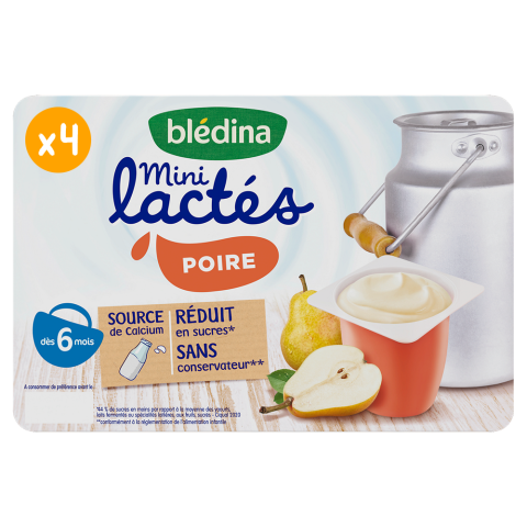 Sữa Chua Nguội BLEDINA Mini Lactés Pháp Vị Lê Cho Bé Ăn Dặm Từ 6M+