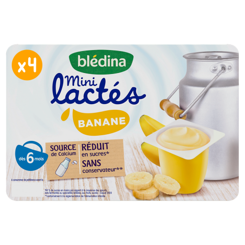 Sữa Chua Nguội BLEDINA Mini Lactés Pháp Vị Chuối Cho Bé Ăn Dặm Từ 6M+