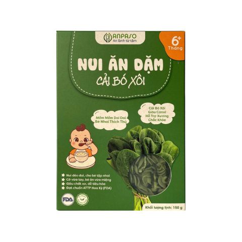 Nui Xoắn Rau Củ Hữu Cơ ANPASO - Nui Cải Bó Xôi - Không Muối - Hộp 150g- Cho Bé Từ 6M+ 
