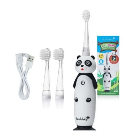 Bàn Chải Điện Sóng Âm WildOnes BRUSH-BABY UK - 2 Chế Độ Làm Sạch Răng - Hình Gấu Trúc Cho Bé Từ 36M+ 