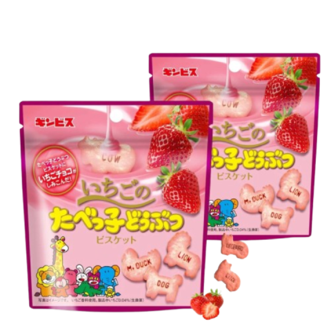 Bánh Quy Hình Động Vật Ginbis Tabekko Nhật Bản Vị Dâu Túi 40g -  Snack Cho Bé từ 1 Tuổi