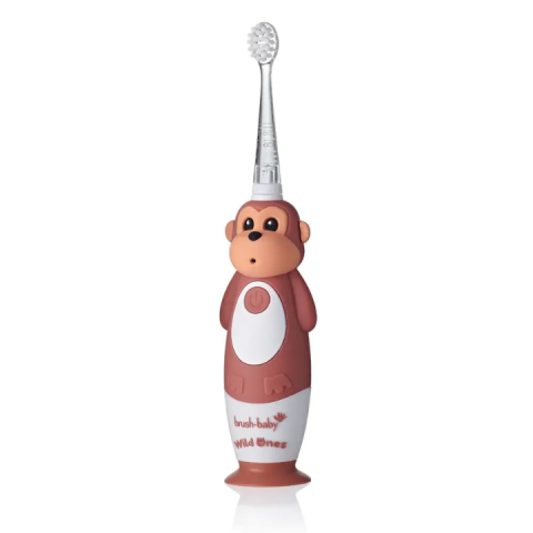 Bàn Chải Điện Sóng Âm WildOnes BRUSH-BABY UK - 2 Chế Độ Làm Sạch Răng - Hình Khỉ Nâu Cho Bé Từ 36M+ 