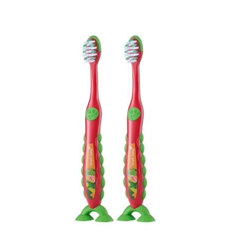 Bàn Chải Đánh Răng FLOSSBRUSH BRUSH- BABY UK Có Đế Hít Tiện Lợi - Chăm Sóc Răng Miệng Cho Bé 3-6 Tuổi - Hình Khủng Long DEX