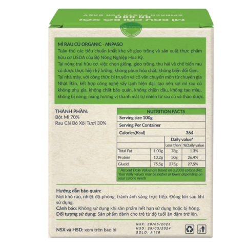 Mì Ăn Dặm ANPASO - Hộp 120g - Vị Cải Bó Xôi - Cho Bé Từ 6M +