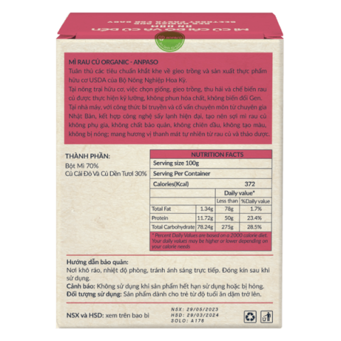 Mì Ăn Dặm ANPASO - Hộp 120g - Vị Củ Cải Đỏ Và Củ Dền - Cho Bé Từ 6M