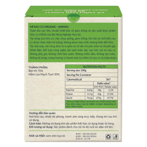 Mì Ăn Dặm ANPASO - Hộp 120g - Vị Mầm Lúa Mạch - Cho Bé Từ 6M+