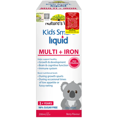 Sắt Nước Cho Bé Dạng Siro Nature's Way Kids Smart Liquid Multi + Iron Bổ Sung Sắt Và Vi Chất Chai 200ml