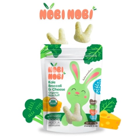 Thực Phẩm Bổ Sung Bánh Gạo Ăn Dặm Hữu Cơ Cho Bé Nobi Nobi Hình Thỏ Vị Cải Xoăn, Súp Lơ, Phô Mai 15g (Từ 8 tháng tuổi )