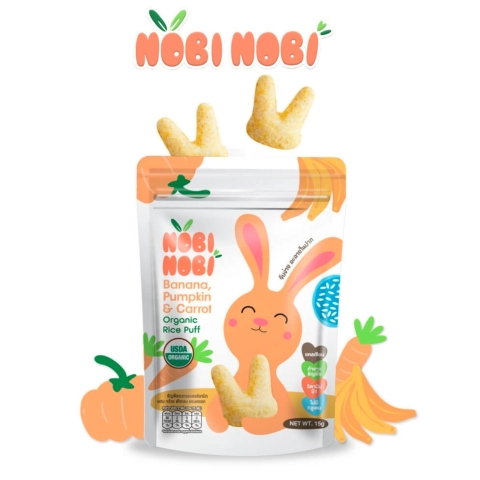 Thực Phẩm Bổ Sung Bánh Gạo Ăn Dặm Hữu Cơ Cho Bé Nobi Nobi Hình Thỏ Vị Chuối, Bí Đỏ, Cà Rốt 15g (Từ 8 tháng tuổi )