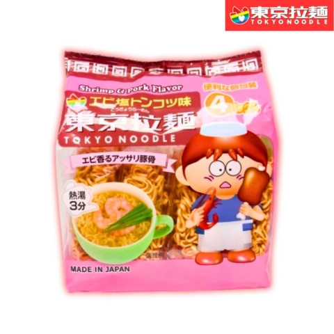 Mì Ăn Liền TOKYO Ramen Noodle Nhật Bản Vị Tôm Thịt Heo Cho Bé Từ 12M+ Gói 4 Vắt Mì Tẩm Sẵn Gia Vị
