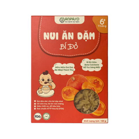 Nui Xoắn Rau Củ Hữu Cơ ANPASO - Nui Bí Đỏ - Không Muối - Hộp 150g- Cho Bé Từ 6M+ 