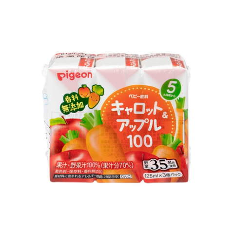Nước ép Pigeon Nhật Bản Trái cây Rau Củ Tổng Hợp Cho Bé Lốc 3 hộp x 125ml- Ép Cà Rốt Và Táo