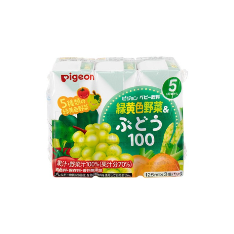 Nước ép Pigeon Nhật Bản Trái Cây Rau Củ Tổng Hợp Cho Bé Lốc 3 hộp x 125ml- Nước Ép Nho Và Rau Củ