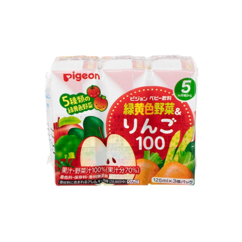 Nước ép Pigeon Nhật Bản Trái Cây Rau Củ Tổng Hợp Cho Bé Lốc 3 hộp x 125ml- Nước Ép Táo Và Rau Củ
