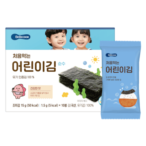 Rong Biển Miếng Tách Muối Hữu Cơ BEBECOOK Hàn Quốc - Không Gia Vị - Hộp Nguyên- Cho Bé Từ 9M+