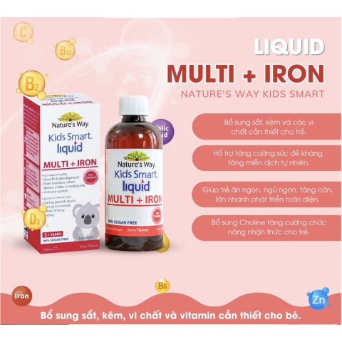 Sắt Nước Cho Bé Dạng Siro Nature's Way Kids Smart Liquid Multi + Iron Bổ Sung Sắt Và Vi Chất Chai 200ml