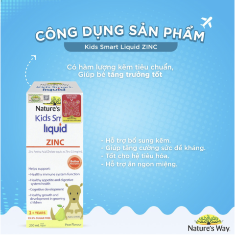 Kẽm Nước Dạng Siro Uống Cho Bé Nature’s Way Kids Smart Liquid ZinC Chai 200ml - Tăng Sức Đề Kháng Cho Bé
