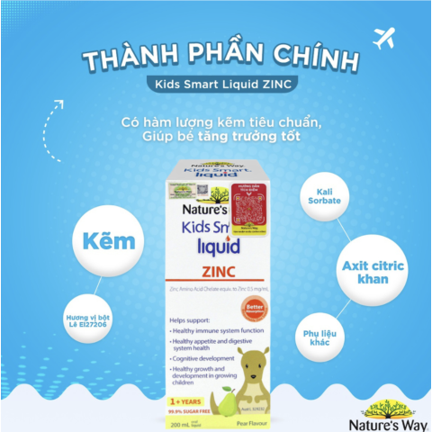 Kẽm Nước Dạng Siro Uống Cho Bé Nature’s Way Kids Smart Liquid ZinC Chai 200ml - Tăng Sức Đề Kháng Cho Bé