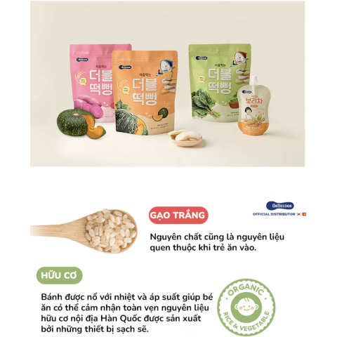 Bánh Gạo Hữu Cơ Hai Màu Dạng DẸT BEBECOOK Hàn Quốc Vị Rau Chân Vịt Cho Bé Ăn Dặm Từ 6M+ Gói 30g
