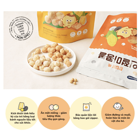 Bánh Bỏng Bi Tròn BEBECOOK Hàn Quốc Vị Bắp Phô Mai Cho Bé Ăn Dặm Từ 12M+ Gói 25g