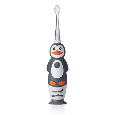 Bàn Chải Điện Sóng Âm WildOnes BRUSH-BABY UK - 2 Chế Độ Làm Sạch Răng - Hình Chim Cánh Cụt Cho Bé Từ 36M+
