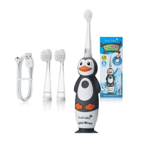 Bàn Chải Điện Sóng Âm WildOnes BRUSH-BABY UK - 2 Chế Độ Làm Sạch Răng - Hình Chim Cánh Cụt Cho Bé Từ 36M+