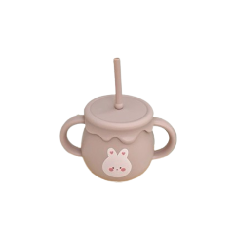 Cốc Tập Uống Nước Silicon Cao Cấp COCOBEAR Cho Bé Từ 6 Tháng Tuổi - Chức Năng Đẩy Tiện Lợi 250ml - Màu Hồng Hình Thỏ
