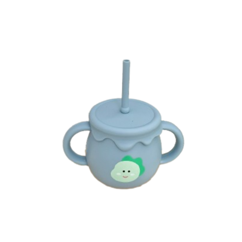 Cốc Tập Uống Nước Silicon Cao Cấp COCOBEAR Cho Bé Từ 6 Tháng Tuổi - Chức Năng Đẩy Tiện Lợi 250ml - Màu Xanh Dương Hình Mặt Khủng Long