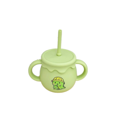 Cốc Tập Uống Nước Silicon Cao Cấp COCOBEAR Cho Bé Từ 6 Tháng Tuổi - Chức Năng Đẩy Tiện Lợi 250ml - Màu Xanh Hình Khủng Long