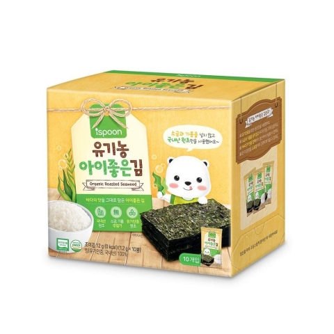 Rong Biển Miếng Cuộn Cơm ISPOON Hữu Cơ Tách Muối Hàn Quốc Cho Bé Ăn Dặm