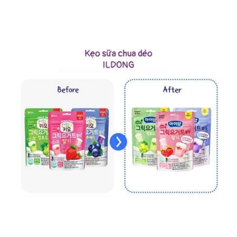 Kẹo Sữa Chua Dẻo Hy Lạp ILDONG Hàn Quốc Chính Hãng cho bé ăn dặm gói 50g  3 phân loại: Việt quất, Nho Xanh, Dâu tây