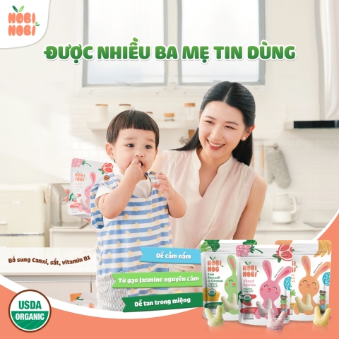 Thực Phẩm Bổ Sung Bánh Gạo Ăn Dặm Hữu Cơ Cho Bé Nobi Nobi Hình Thỏ Vị Chuối, Bí Đỏ, Cà Rốt 15g (Từ 8 tháng tuổi )